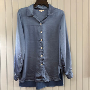 JOHN + MARK Blue Satin Button Down Shirt S